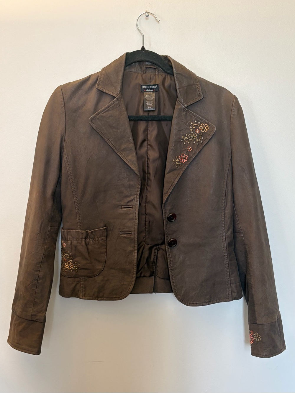 vintage Guess Jeans floral embroidered leather blazer jacket - XS